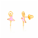 Brinco Bailarina Rosa Esmaltado em Ouro 18k