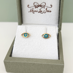 Brinco Olho Grego Brilhante Azul em Ouro 18k