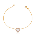 Pulseira Coração Madrepérola e Brilhantes Pequena Ouro 18k