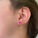 Brinco Coração Turmalina Rosa Brilhantes em Ouro Branco 18k