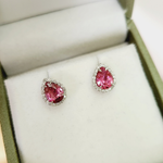 Brinco Gota Turmalina Rosa com Brilhantes em Ouro Branco 18K