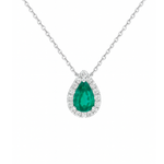 Colar Gota Esmeralda e Brilhantes Ouro Branco 18k