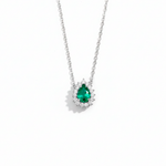 Colar Gota Esmeralda e Brilhantes Ouro Branco 18k Pequeno
