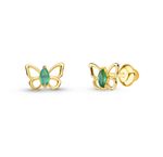 Brinco Borboleta Esmeralda em Ouro 18k