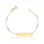 Pulseira Bebê Personalizada com Placa para Nome e Pérolas em Ouro 18k