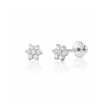 Brinco Flor com Brilhantes em Ouro Branco 18k para Bebês