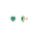 Brinco Coração Esmeralda e Brilhantes Ouro 18k