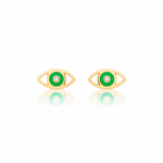 Brinco Olho Grego Brilhante Verde em Ouro 18k