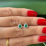 Brinco Esmeralda Gota com Brilhantes em Ouro 18k Médio