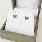 Brinco Borboleta Esmaltada Azul em Ouro 18k Infantil
