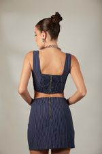 Saia Risca de Giz Lia Azul Marino