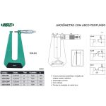 Micrômetro Externo INSIZE com Arco Profundo 0 a 25mm x 0,01mm Tipo C Arco 155mm - 3239-253S