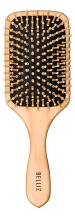 Escova De Cabelo Belliz Wood Madeira Racket 445 Bege