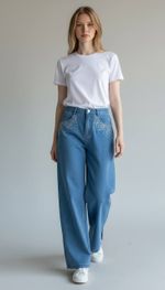 CALCA JEANS WID LEG 100% ALG 9186