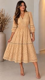 VESTIDO CURTO M/L TEC LEDE 100% ALG R1671
