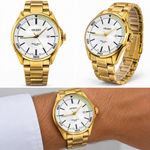 RELÓGIO ORIENT DOURADO COM MOSTRADOR BRANCO SS1130