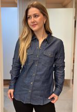 Camisa feminina com gola Aishty | Azul escuro