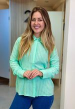 Camisa Kalyssa botão strass Aishty | Verde Água