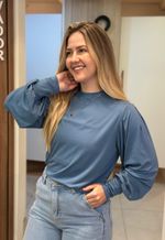 Blusa feminina manga longa detalhe ombro Lunender | Azul 