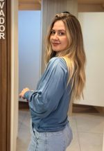 Blusa feminina manga longa detalhe ombro Lunender | Azul 