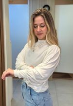 Blusa feminina manga longa detalhe ombro Lunender | Off White 