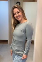 Blusa feminina básica manga longa gola redonda Lunender | Verde