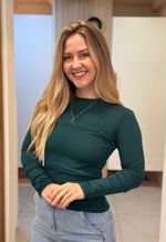 Blusa feminina básica manga longa gola média Lunender | Verde 
