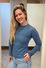Blusa feminina básica manga longa gola média Lunender | Azul 