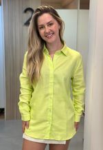 Camisa feminina linho confort Max Denim | Verde Lima