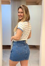 Saia curta jeans cargo Max Denim | Jeans Médio