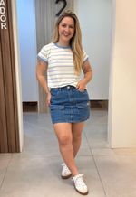 Saia curta jeans cargo Max Denim | Jeans Médio