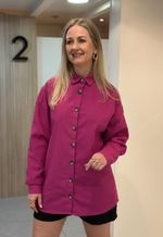 Camisa over linho Max Denim | Fúcsia