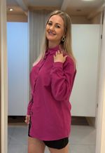 Camisa over linho Max Denim | Fúcsia