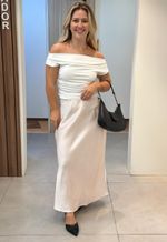 Saia Cetim Midi Evasê Style Box I Rosa Blush