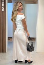 Saia Cetim Midi Evasê Style Box I Rosa Blush