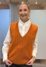 Colete Tricot Decote V Ponto Trançado Zappo HC049 I Ferrugem