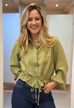 Camisa Feminina Cropped Com Detalhe Canaleta Style Box | Pistache