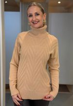 Tricot Gola Boba Com Textura Canelada Padrão Geométrico Em Relevo Facinelli | Amêndoa