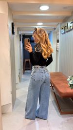 Calça Jeans Wide Leg Com Trança No Cós  Kult