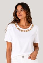 T-shirt flores bordada na gola Jun | branco
