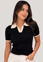 Blusa tricot polo manga curta Jzw |  preto