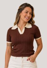 Blusa tricot polo manga curta Jzw |  café