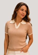 Blusa tricot polo manga curta Jzw | bege