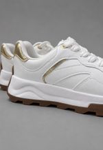 tênis chunky plataforma Beira rio | branco e dourado 