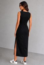 Vestido midi sem manga com fenda frontal Kingdom | preto