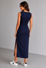 Vestido midi sem manga com fenda frontal Kingdom | marinho