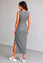 Vestido midi sem manga com fenda frontal Kingdom | grafite