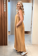 Vestido midi gode com bolso 140085  Zappo | caramelo