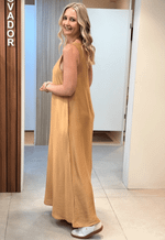 Vestido midi gode com bolso 140085  Zappo | caramelo