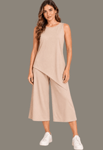 Conjunto regata assimétrica e calça pantacour 184900 Marialícia | nude